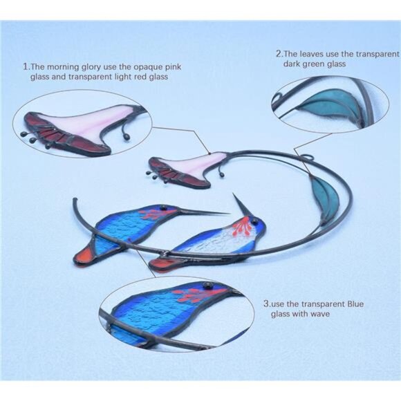 Hummingbird with Flower Stained Glass Suncatcher Bird Stained - Picture 3 of 7